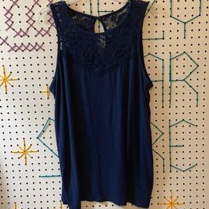 COPY - TORRID navy blue lace yoke tank top, sz 1/…